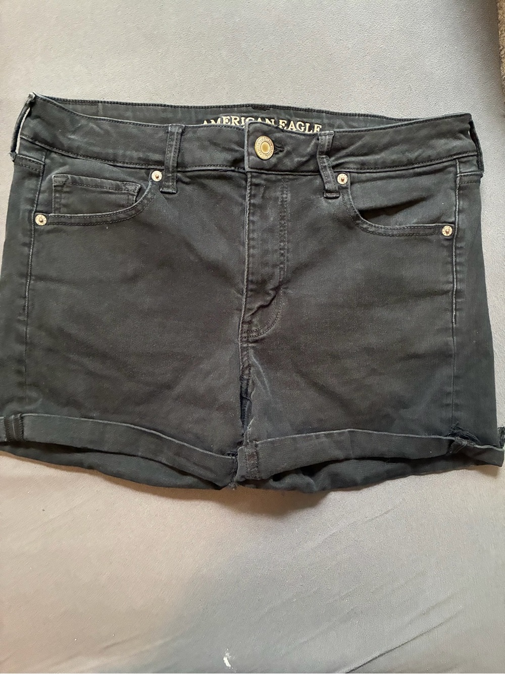 American Eagle Outfitters Black Roll-Hem Denim Shorts